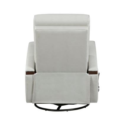 Fauteuil inclinable pivotant et coulissant, 1 pièce, en similicuir, rembourré, avec accoudoirs en bois d'hévéa massif, meuble de salon luxueux