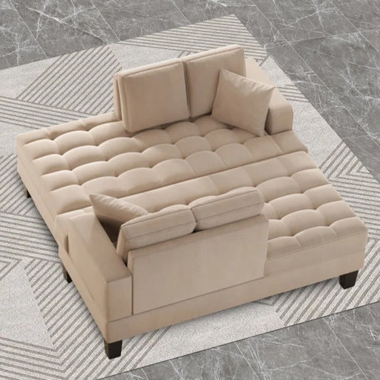 Ensemble de salon 2 pièces, chaise longue capitonnée et rembourrée avec 2 coussins décoratifs, gris chaud
