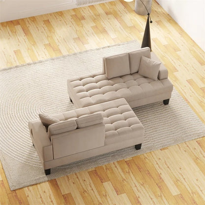 Ensemble de salon 2 pièces, chaise longue capitonnée et rembourrée avec 2 coussins décoratifs, gris chaud