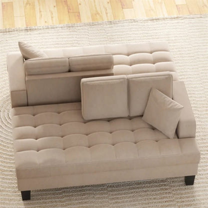 Ensemble de salon 2 pièces, chaise longue capitonnée et rembourrée avec 2 coussins décoratifs, gris chaud