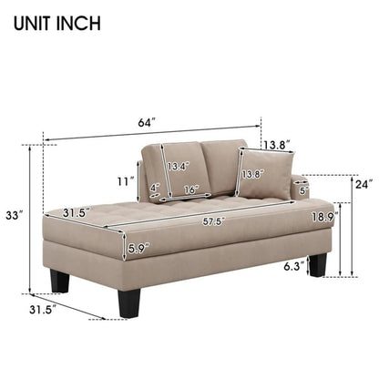 Ensemble de salon 2 pièces, chaise longue capitonnée et rembourrée avec 2 coussins décoratifs, gris chaud