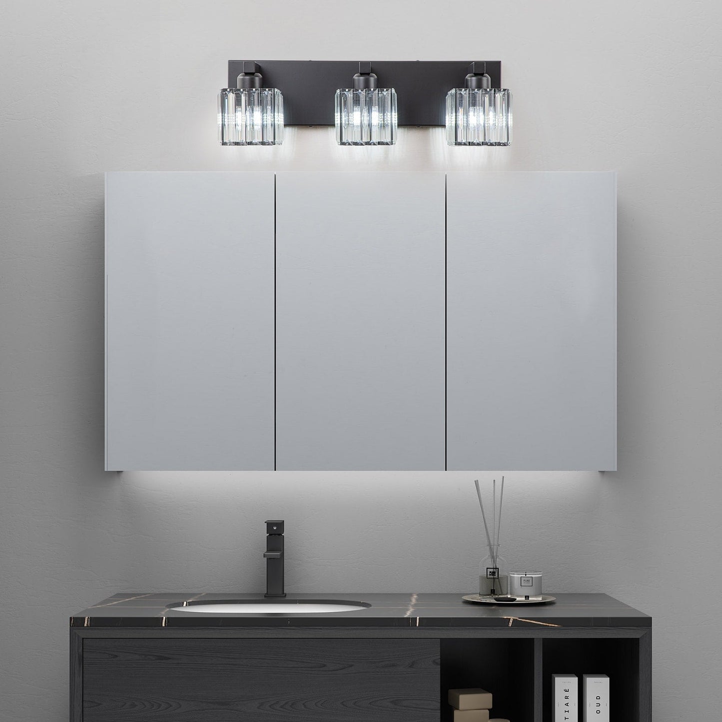 Applique murale de salle de bain 2/3/4/5 lumières avec abat-jour en cristal