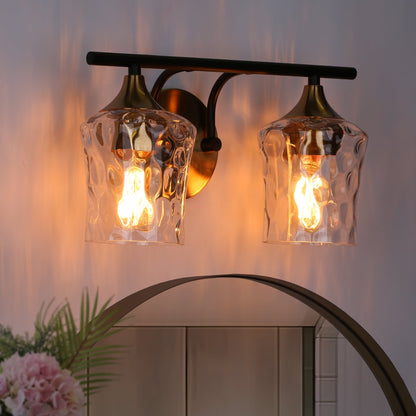 Applique murale de salle de bain moderne à 2, 3 ou 4 lumières, couleur or et noir, avec verre martelé