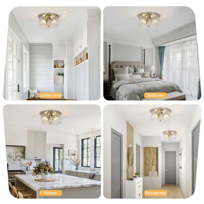 Plafonnier encastré à 2 lumières avec verre martelé transparent