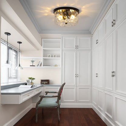 Plafonnier encastré à 2 lumières avec verre martelé transparent