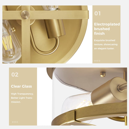 Plafonnier encastré à 2 lumières en verre transparent avec cadre en métal