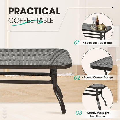 Ensemble de 2 bancs de jardin et table basse ronde pour terrasse extérieure
