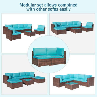 Ensemble de 2 canapés d'angle sectionnels en osier pour patio