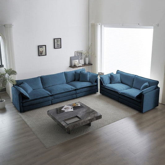 Ensemble de 2 canapés surdimensionnés à assise extra profonde et rembourrés en chenille avec canapé 3 places et causeuse