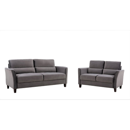 Ensemble de salon 2 pièces avec accoudoirs inclinés rembourrés, causeuse et canapé, style milieu du siècle moderne
