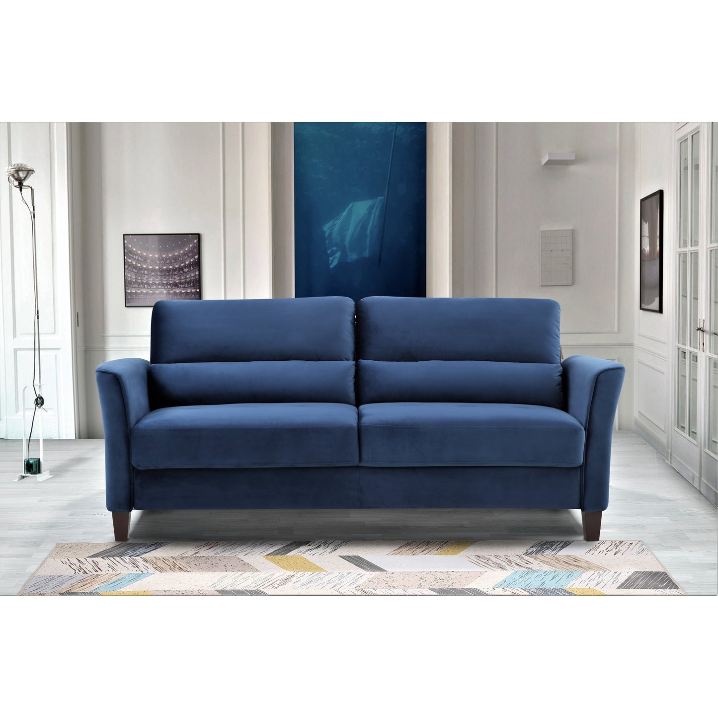 Ensemble de salon 2 pièces avec accoudoirs inclinés rembourrés, causeuse et canapé, style milieu du siècle moderne