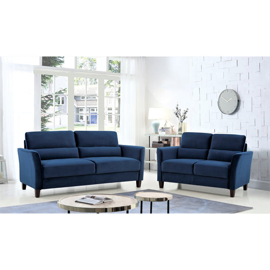 Ensemble de salon 2 pièces avec accoudoirs inclinés rembourrés, causeuse et canapé, style milieu du siècle moderne