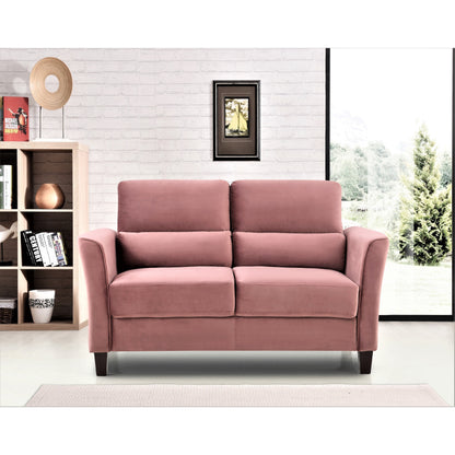 Ensemble de salon 2 pièces avec accoudoirs inclinés rembourrés, causeuse et canapé, style milieu du siècle moderne