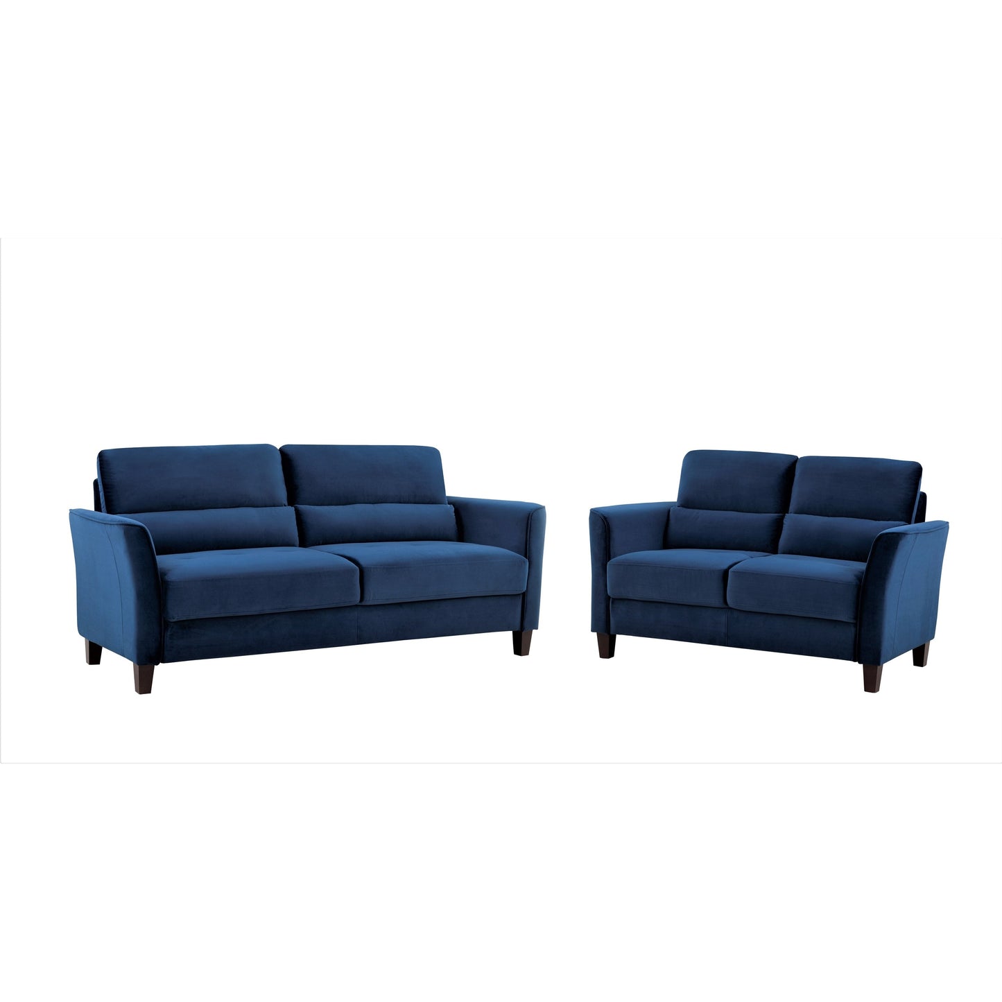 Ensemble de salon 2 pièces avec accoudoirs inclinés rembourrés, causeuse et canapé, style milieu du siècle moderne