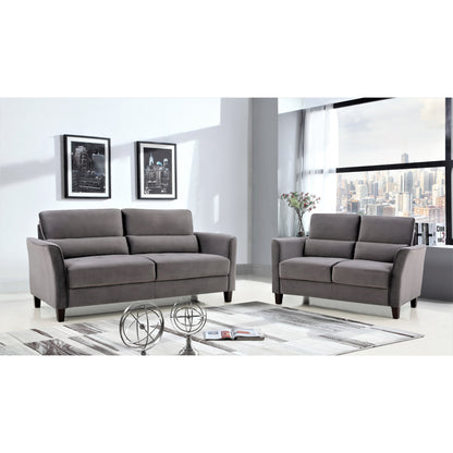 Ensemble de salon 2 pièces avec accoudoirs inclinés rembourrés, causeuse et canapé, style milieu du siècle moderne