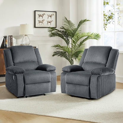 Ensemble de 2 fauteuils inclinables manuels en velours côtelé avec repose-pieds