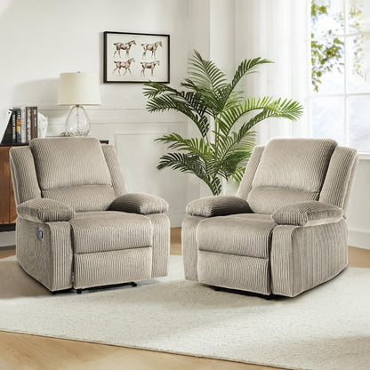 Ensemble de 2 fauteuils inclinables manuels en velours côtelé avec repose-pieds