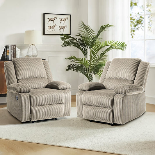 Ensemble de 2 fauteuils inclinables manuels en velours côtelé avec repose-pieds