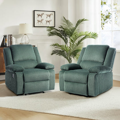 Ensemble de 2 fauteuils inclinables manuels en velours côtelé avec repose-pieds