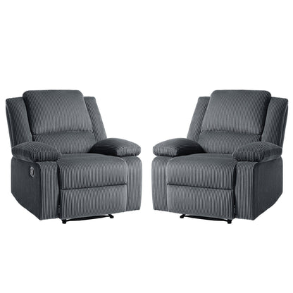 Ensemble de 2 fauteuils inclinables manuels en velours côtelé avec repose-pieds