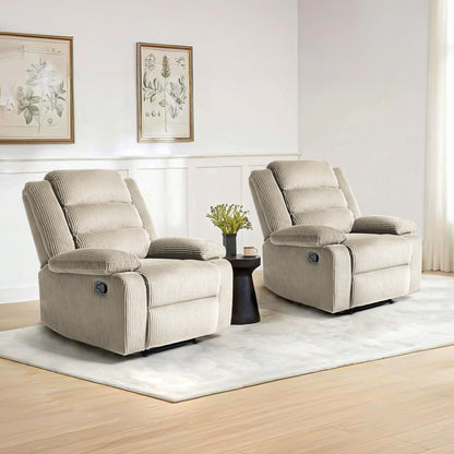 Lot de 2 fauteuils inclinables manuels modernes en velours côtelé, fauteuil d'appoint surdimensionné avec accoudoirs larges