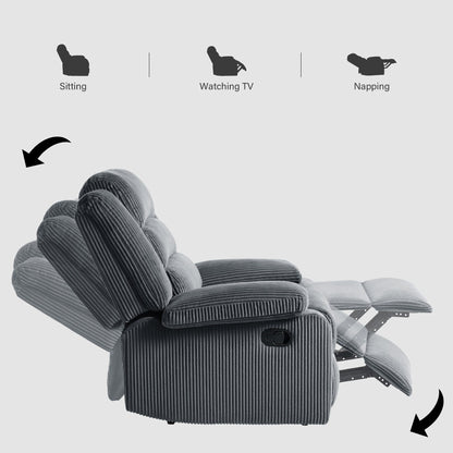 Lot de 2 fauteuils inclinables manuels modernes en velours côtelé, fauteuil d'appoint surdimensionné avec accoudoirs larges