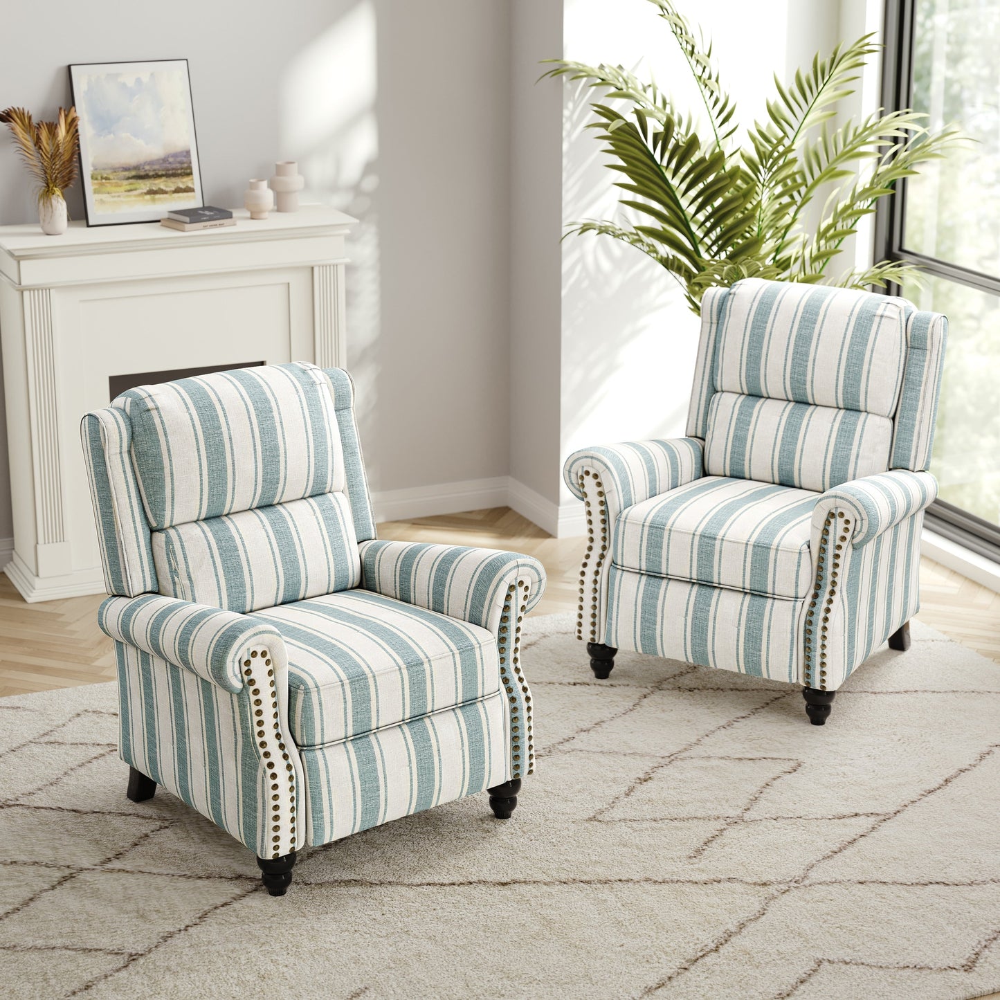 Ensemble de 2 fauteuils inclinables rembourrés à tête de clou