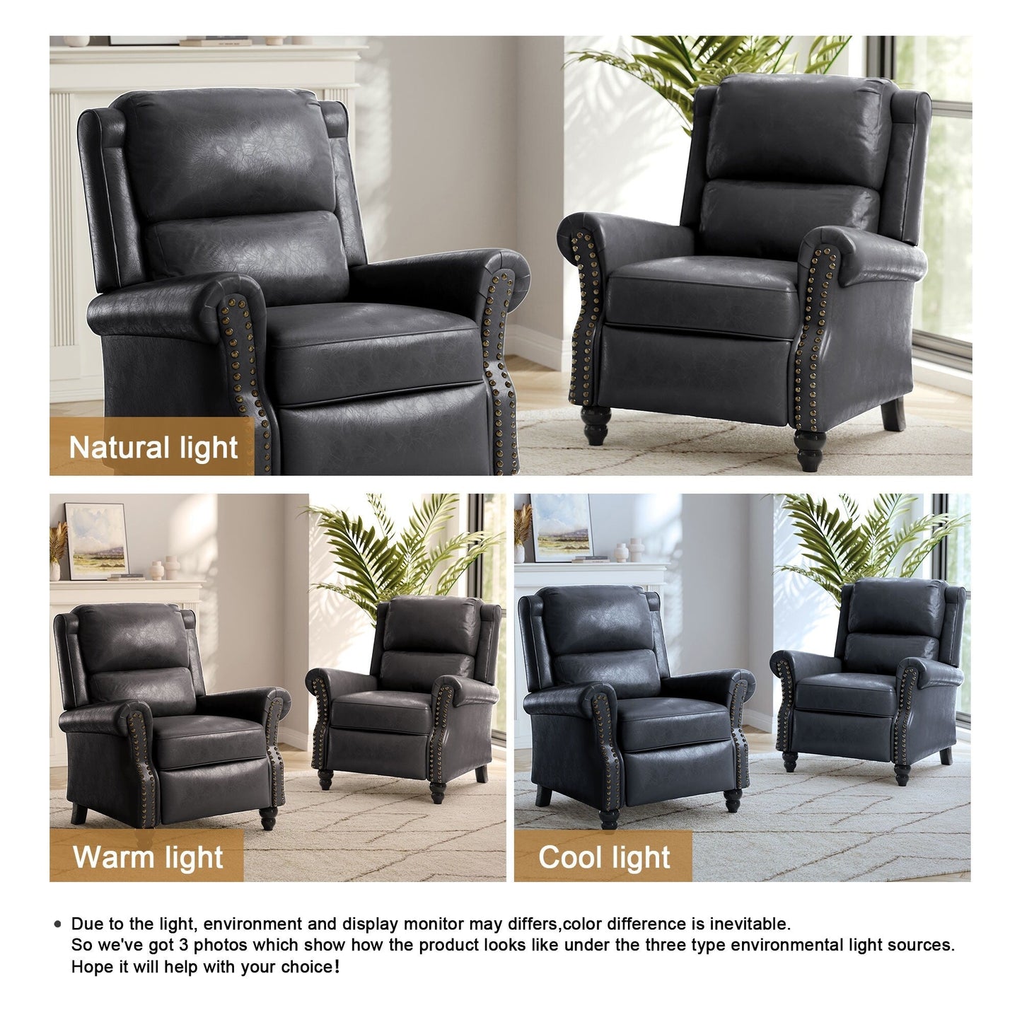 Ensemble de 2 fauteuils inclinables rembourrés à tête de clou
