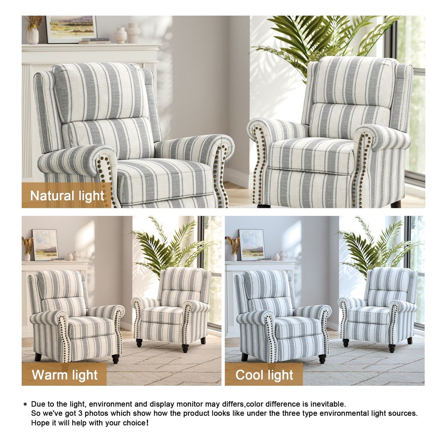 Ensemble de 2 fauteuils inclinables rembourrés à tête de clou