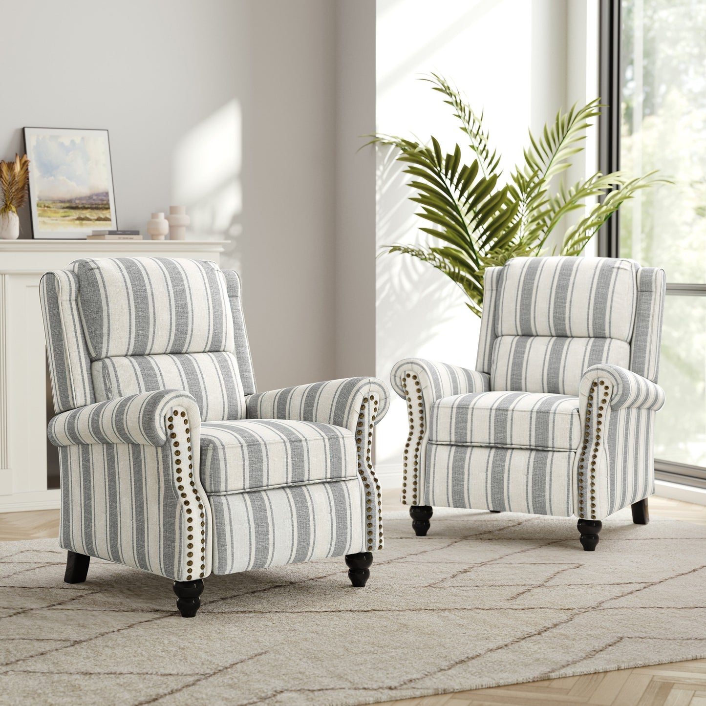Ensemble de 2 fauteuils inclinables rembourrés à tête de clou
