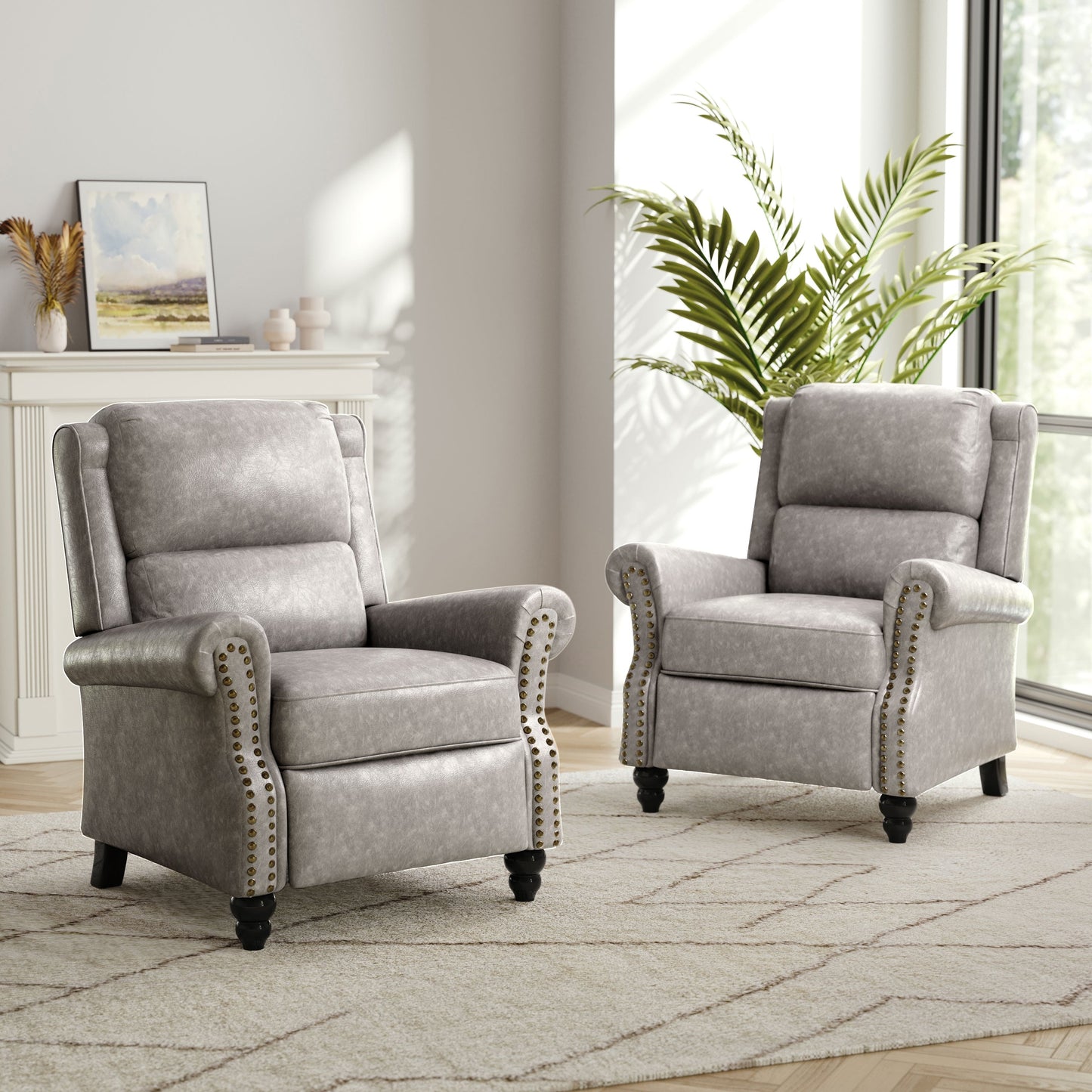 Ensemble de 2 fauteuils inclinables rembourrés à tête de clou