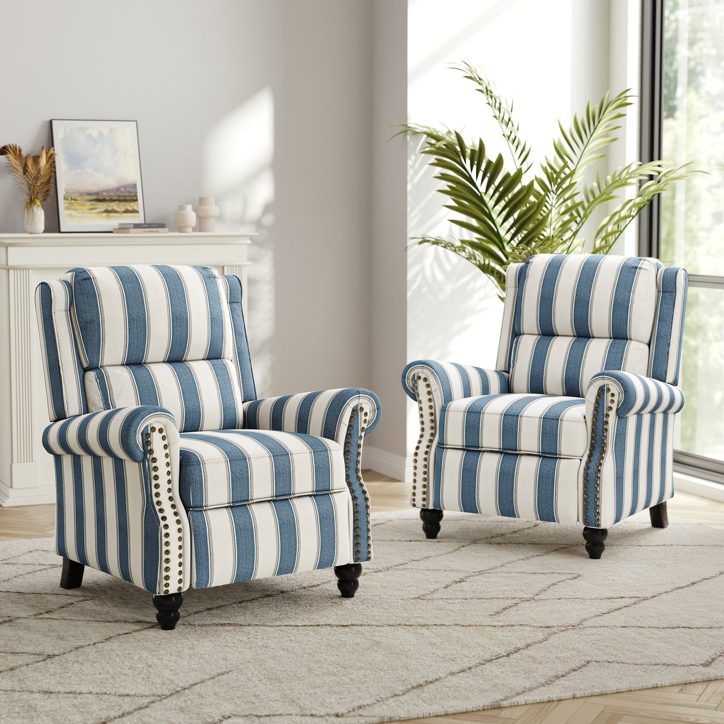 Ensemble de 2 fauteuils inclinables rembourrés à tête de clou