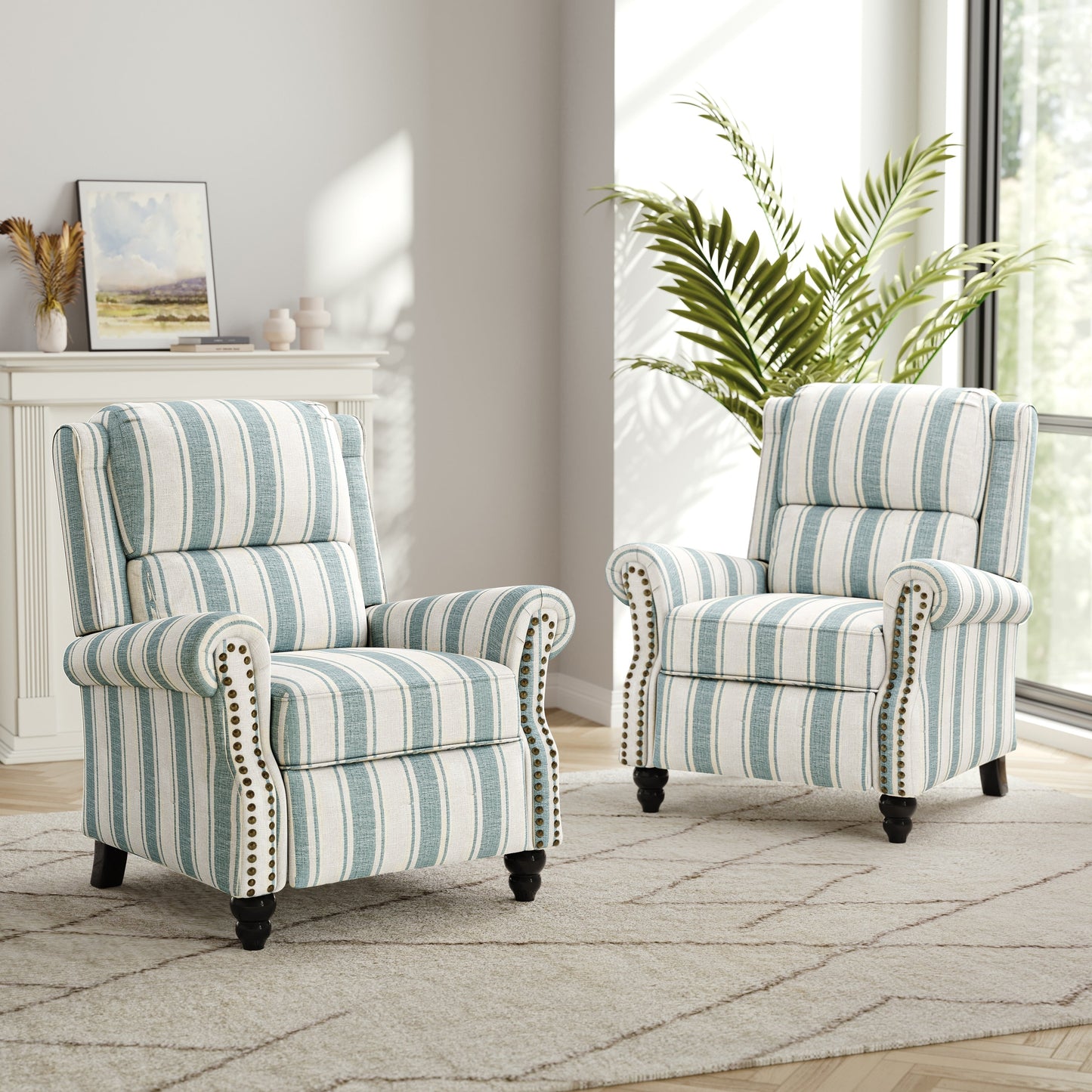 Ensemble de 2 fauteuils inclinables rembourrés à tête de clou