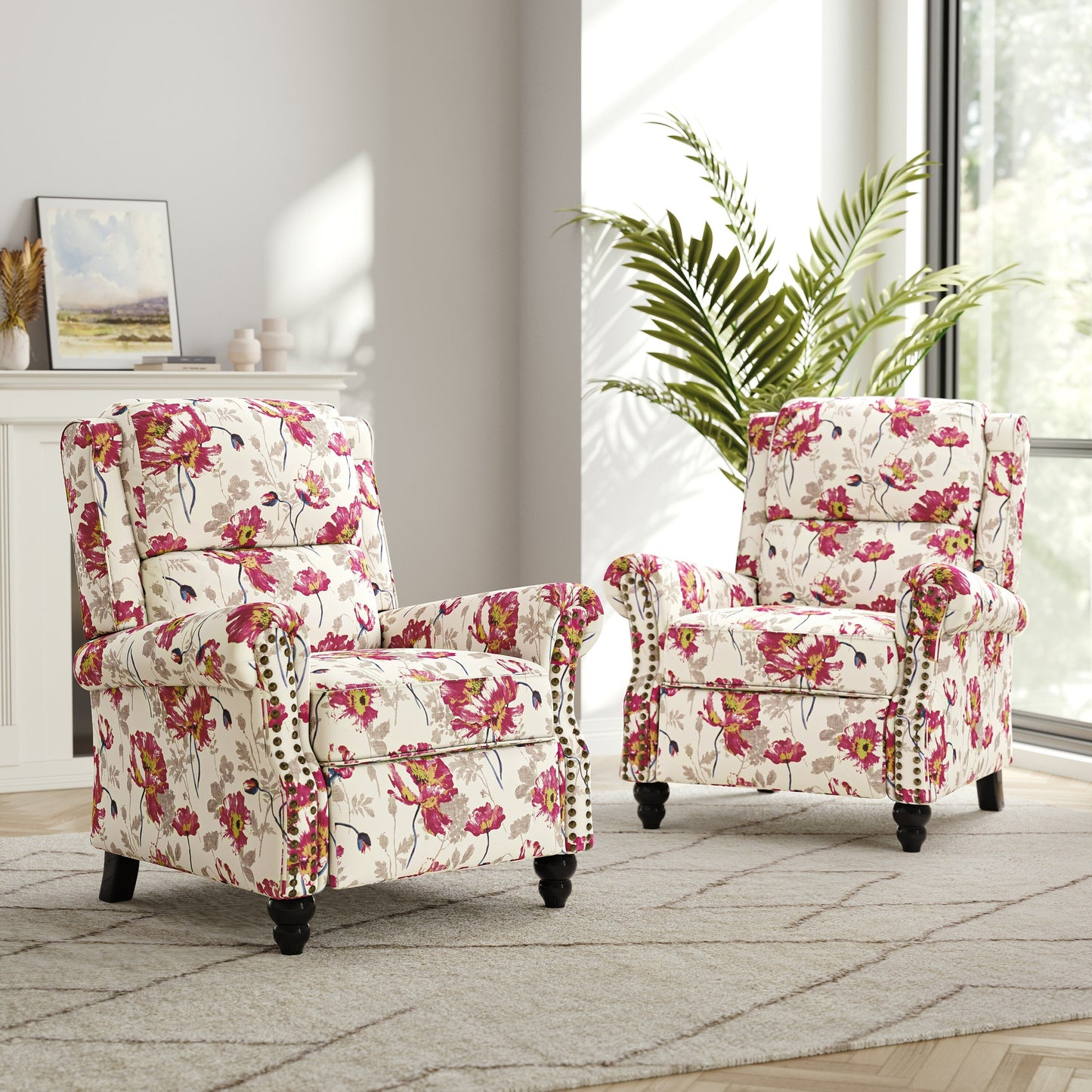 Ensemble de 2 fauteuils inclinables rembourrés à tête de clou