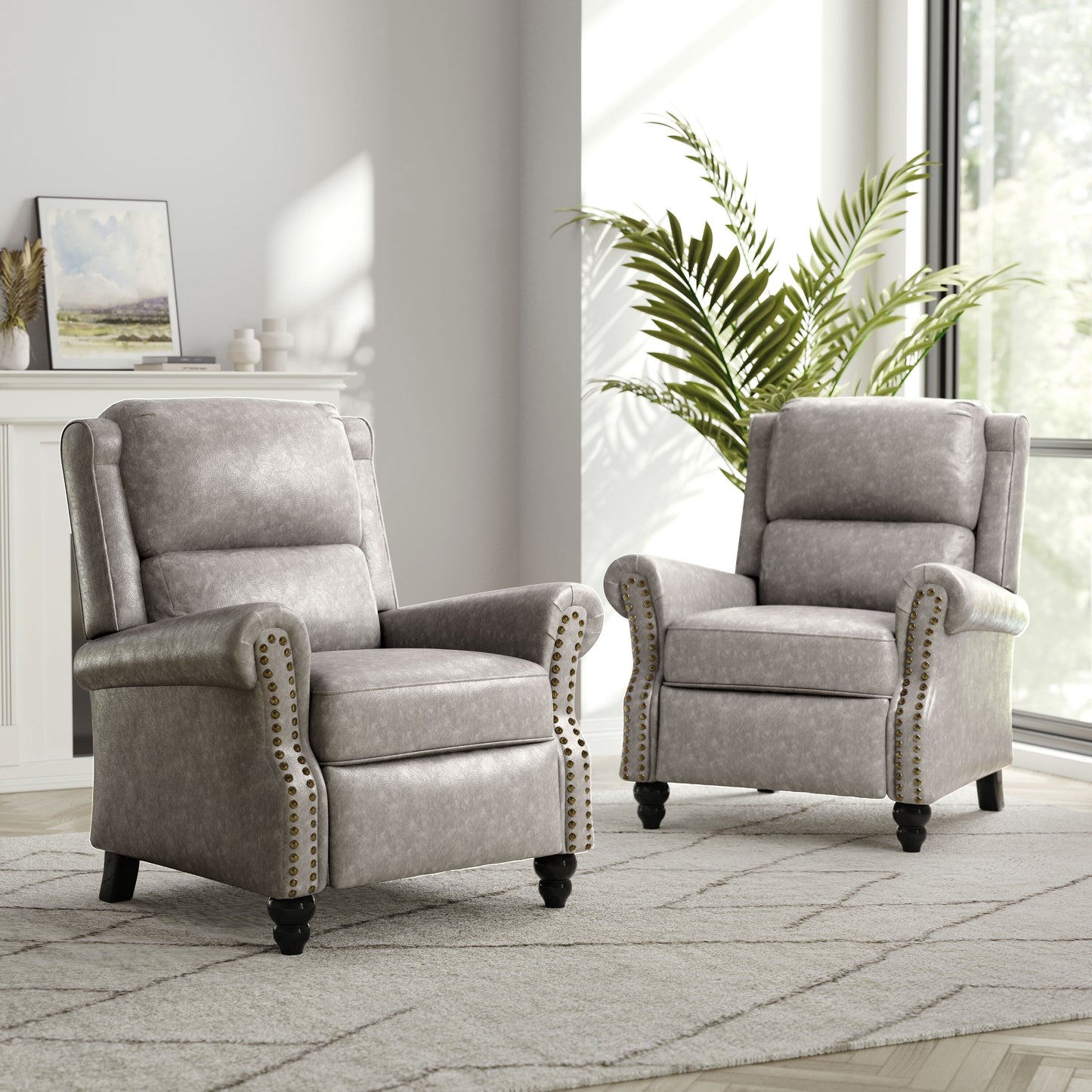 Ensemble de 2 fauteuils inclinables rembourrés à tête de clou