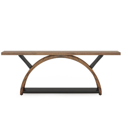 Console étroite à deux niveaux avec cadre semi-circulaire pour entrée, tables d'appoint grises pour couloir