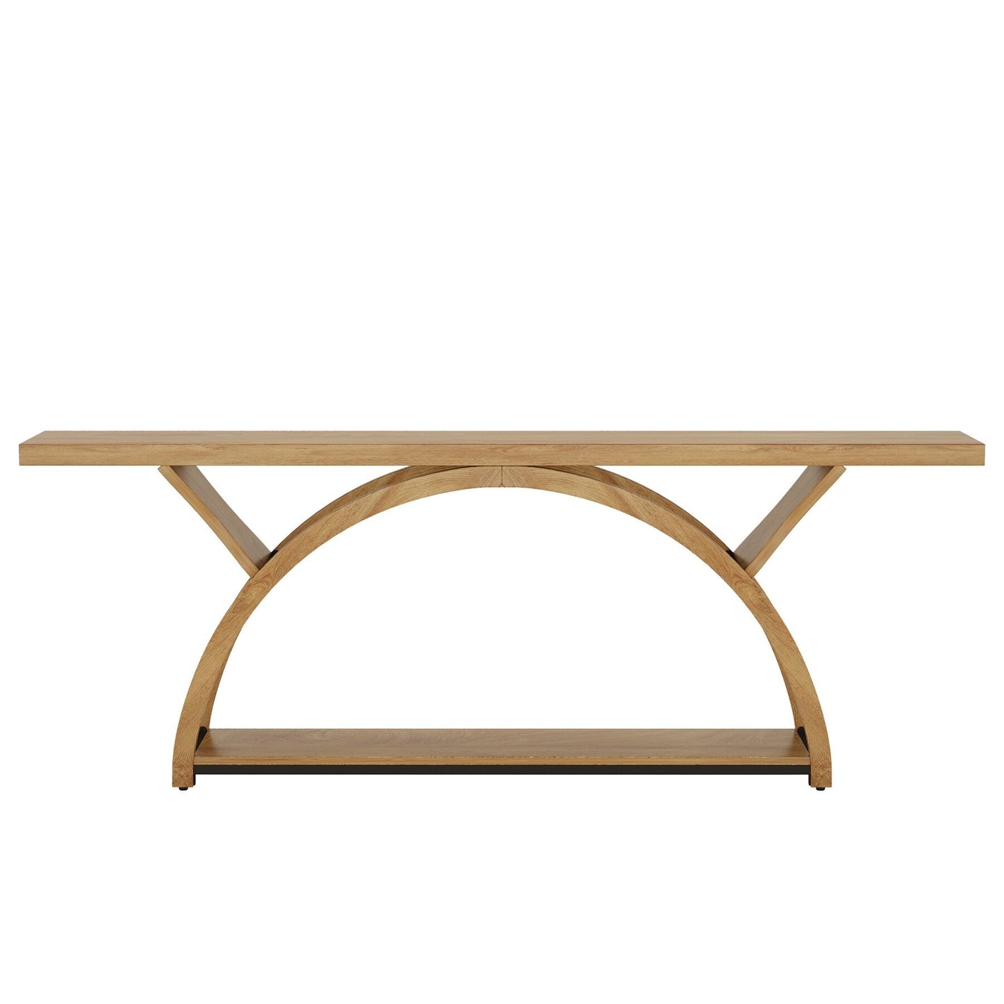 Console étroite à deux niveaux avec cadre semi-circulaire pour entrée, tables d'appoint grises pour couloir