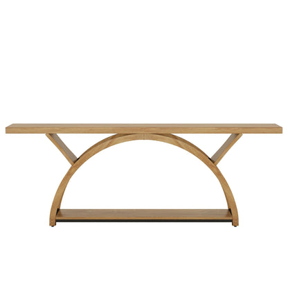 Console étroite à deux niveaux avec cadre semi-circulaire pour entrée, tables d'appoint grises pour couloir