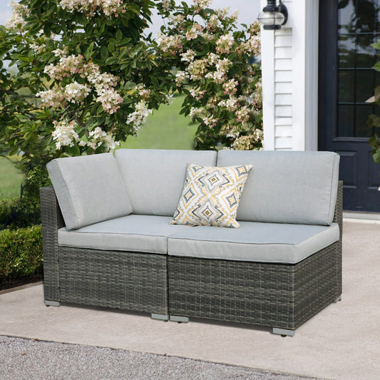 Ensemble de 2 canapés d'angle sectionnels en osier pour patio