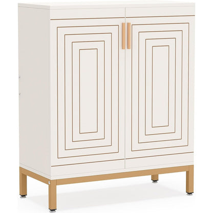 Meuble à chaussures moderne avec portes, 20 paires, 95 cm, blanc et doré