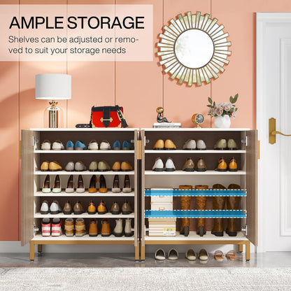 Meuble à chaussures moderne avec portes, 20 paires, 95 cm, blanc et doré