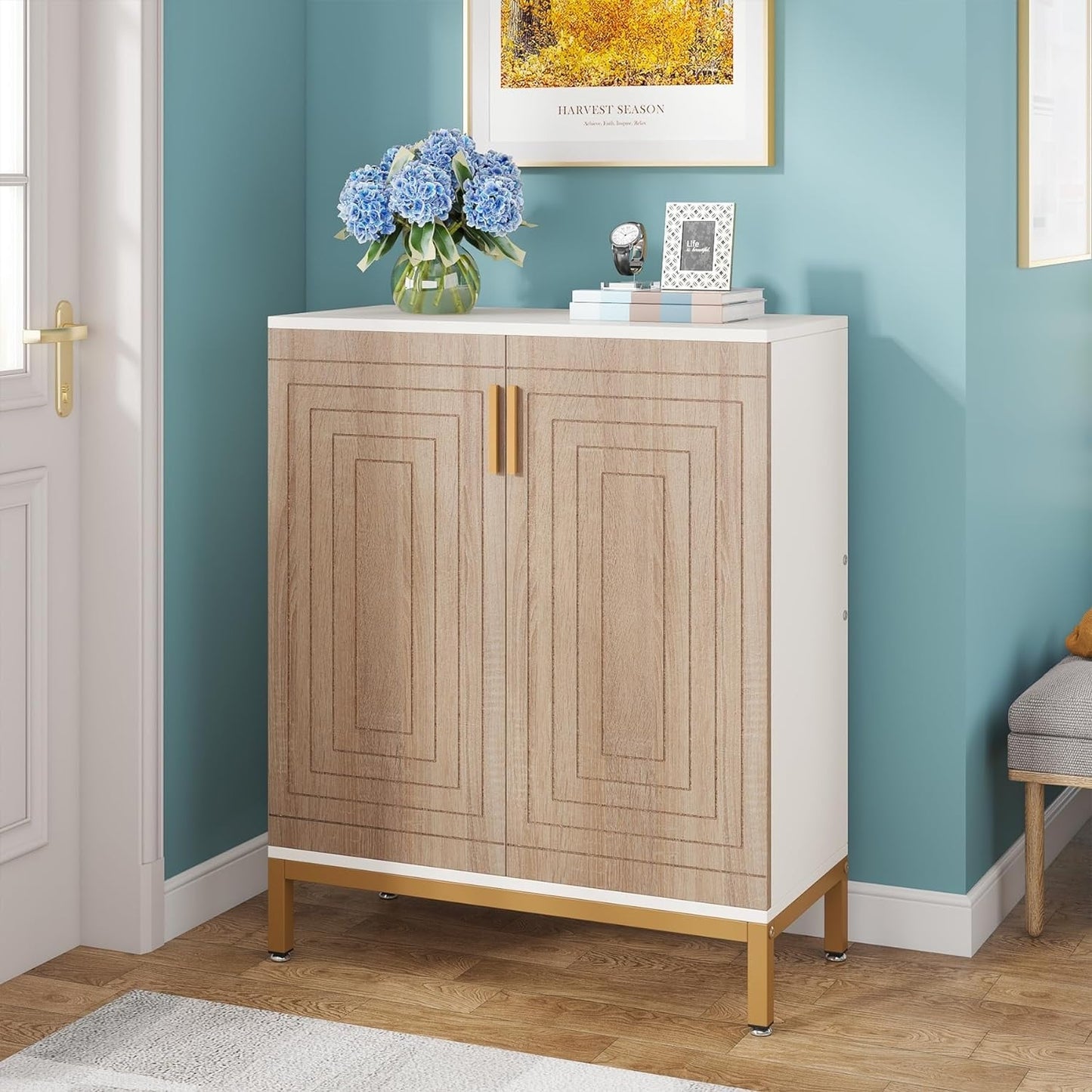 Meuble à chaussures moderne avec portes, 20 paires, 95 cm, blanc et doré