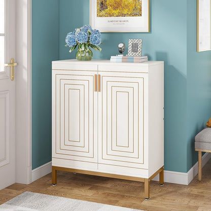 Meuble à chaussures moderne avec portes, 20 paires, 95 cm, blanc et doré