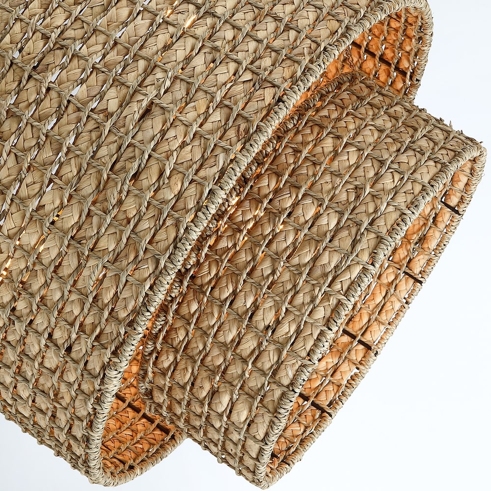 Suspension tambour traditionnelle en rotin naturel à 4 lumières avec auvent noir - Noir/terre - 50,8 cm de largeur