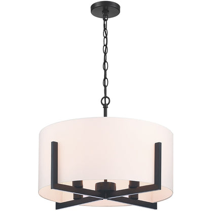 Lustre suspendu noir mat à 4 lumières de 22 po avec abat-jour tambour blanc - 22 W
