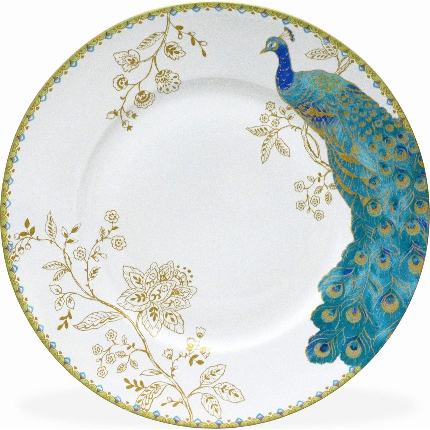 Service de table 16 pièces en porcelaine 222 Fifth Peacock Garden, avec assiettes rondes, bols et tasses, blanc