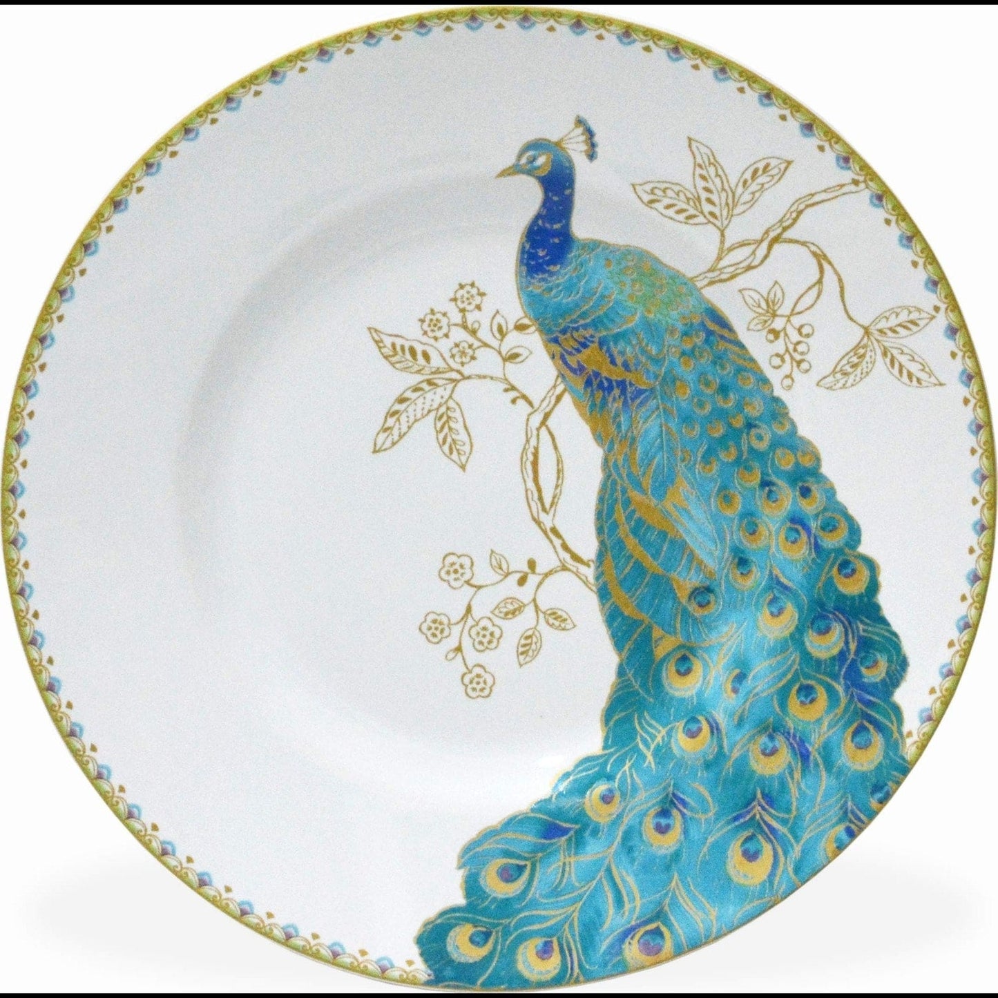 Service de table 16 pièces en porcelaine 222 Fifth Peacock Garden, avec assiettes rondes, bols et tasses, blanc