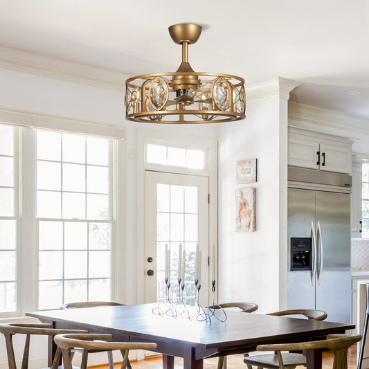 Lustre moderne en cristal avec ventilateur de plafond et télécommande