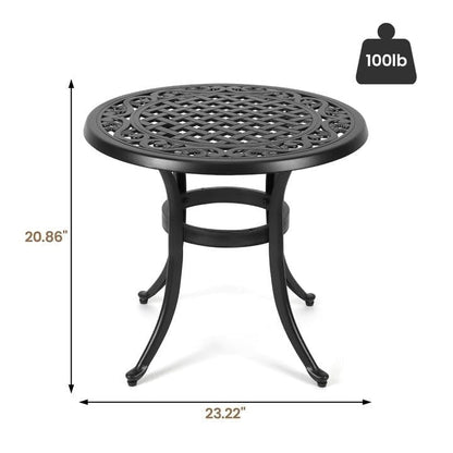 Table de bistrot ronde d'extérieur en fonte d'aluminium 23,22 po, table d'appoint ronde d'extérieur en mosaïque