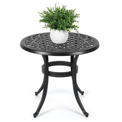 Table de bistrot ronde d'extérieur en fonte d'aluminium 23,22 po, table d'appoint ronde d'extérieur en mosaïque